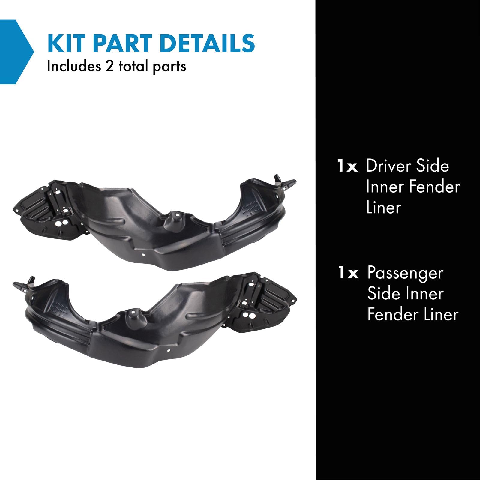 Trq Inner Fender Liner Set Compatible With 2012-2014 Toyota Yaris To1248168 To1249168