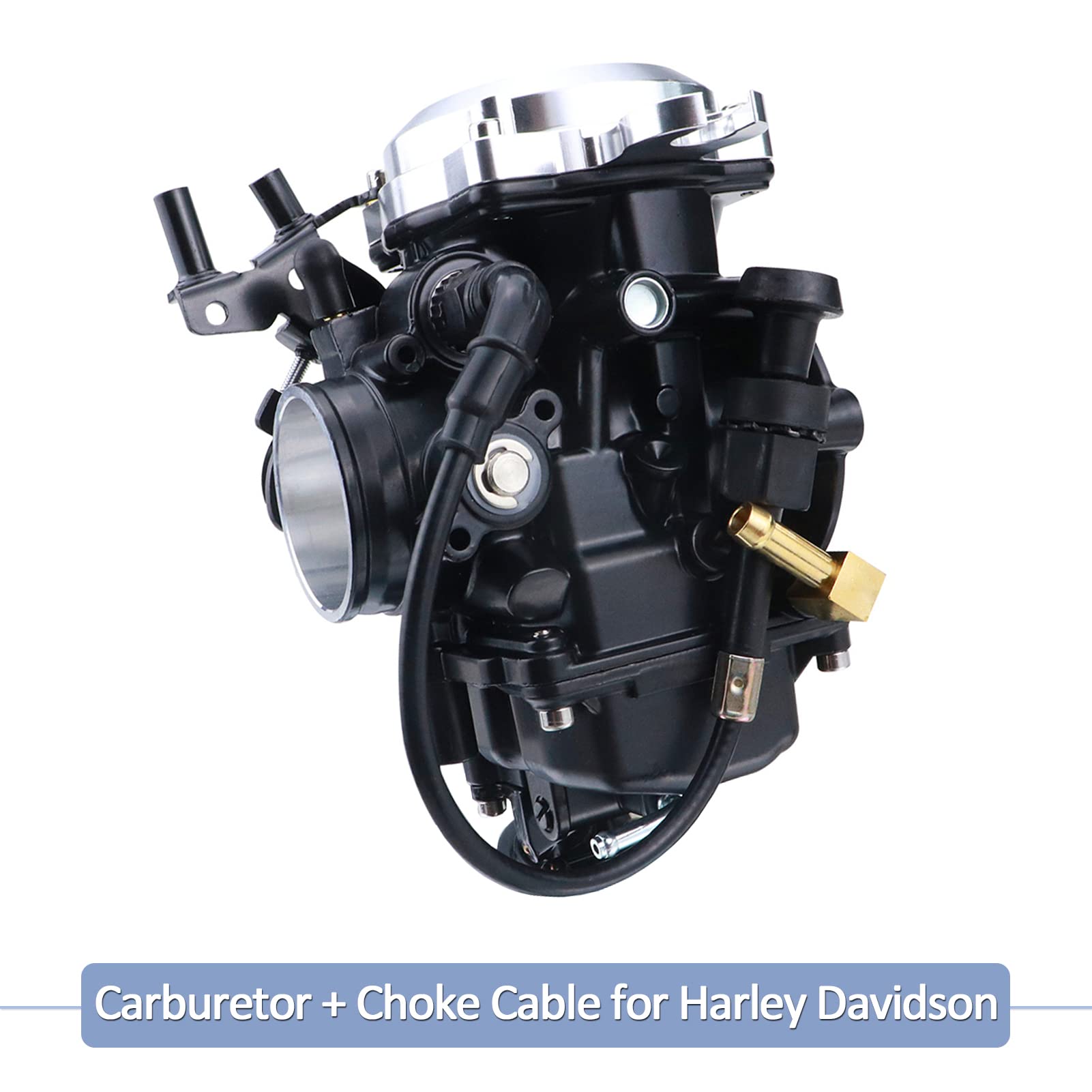 SVKZGFZ CV40 Carburetor with Choke Cable for Harley Davidson Sportster XL 883 1200 Softail Dyna Road King - Silver Cover