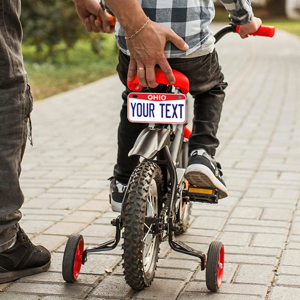Inkmyplate Personalized Ohio Red Small License Plate | Bike 6X3 Inch | Select From All 50 States | 3 Sizes | Custom License Plates For Kids Bicycles | Power Wheels | Usa Thick .040 Aluminum