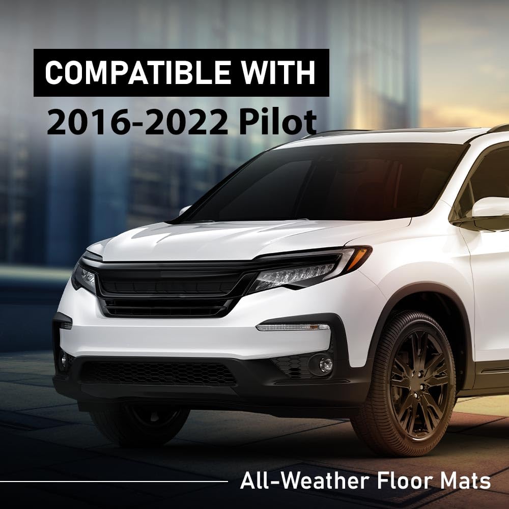G-PLUS Floor Mats Compatible with Honda Pilot 8 Passenger Models 2016-2022/No Elite Models TPE All Weather Full Cover Protection
