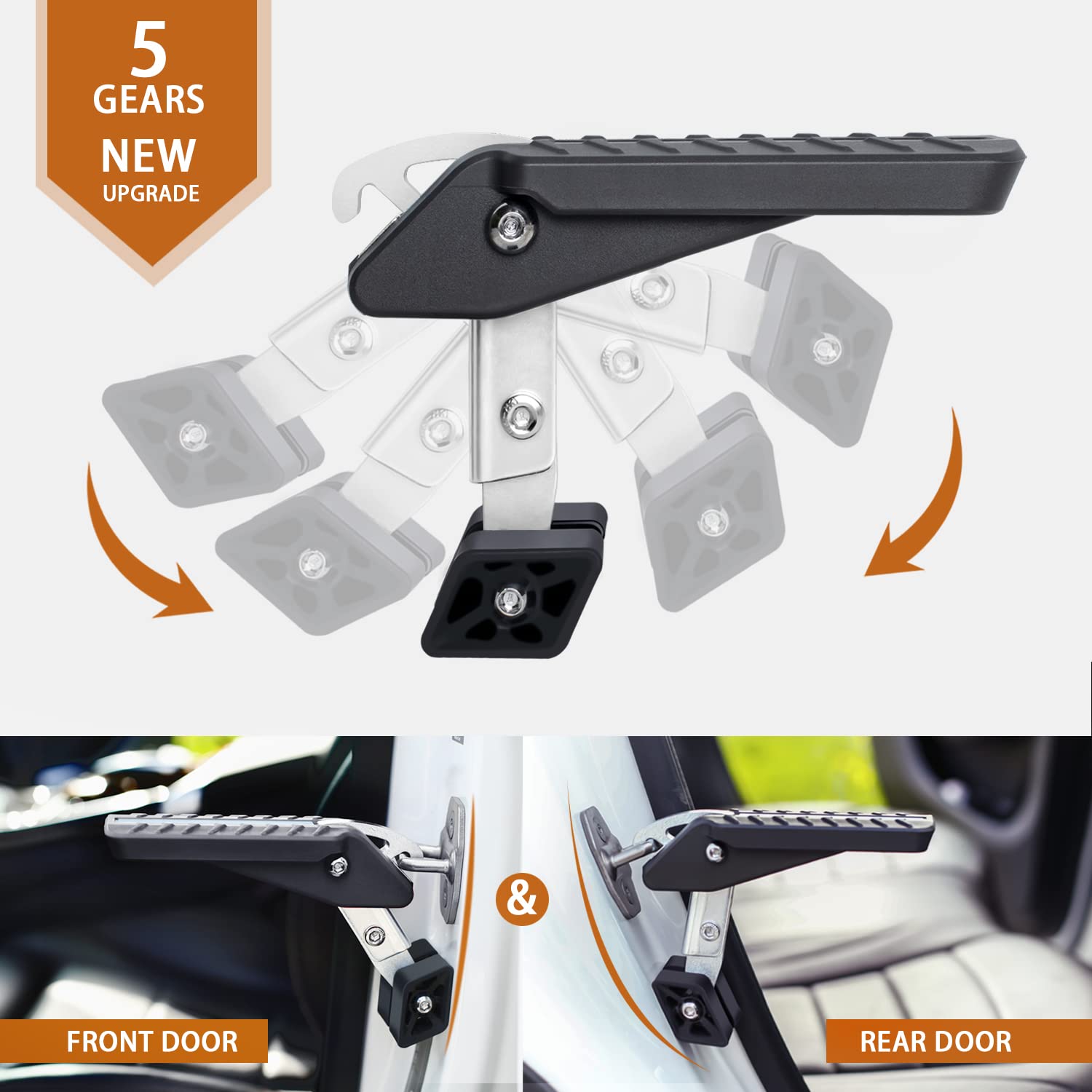 TOOENJOY Adjustable 5 Gear Car Door Latch Step, Heavy Duty Steel, Medium, Dark Grey, 400LBS Max Load, Foldable Pedal Ladder for Roof Rack Access
