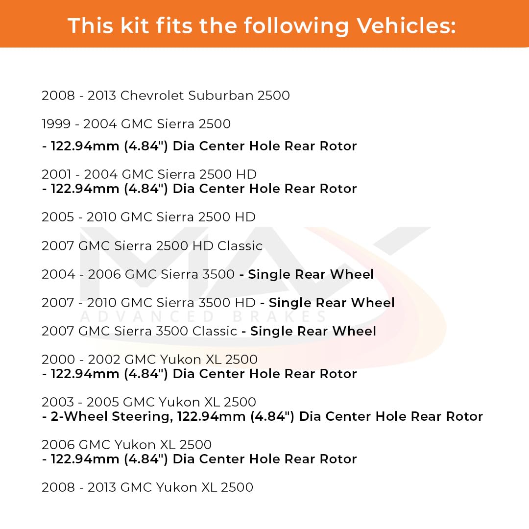 Max Advanced Brakes Front & Rear Brake Kit For 2002-2006 Chevy Silverado Avalanche 2500 Gmc Sierra 2500Hd 3500Hd 3500 Replacement Drilled Slotted Black Coated Disc Brake Rotors And Ceramic Brake Pads