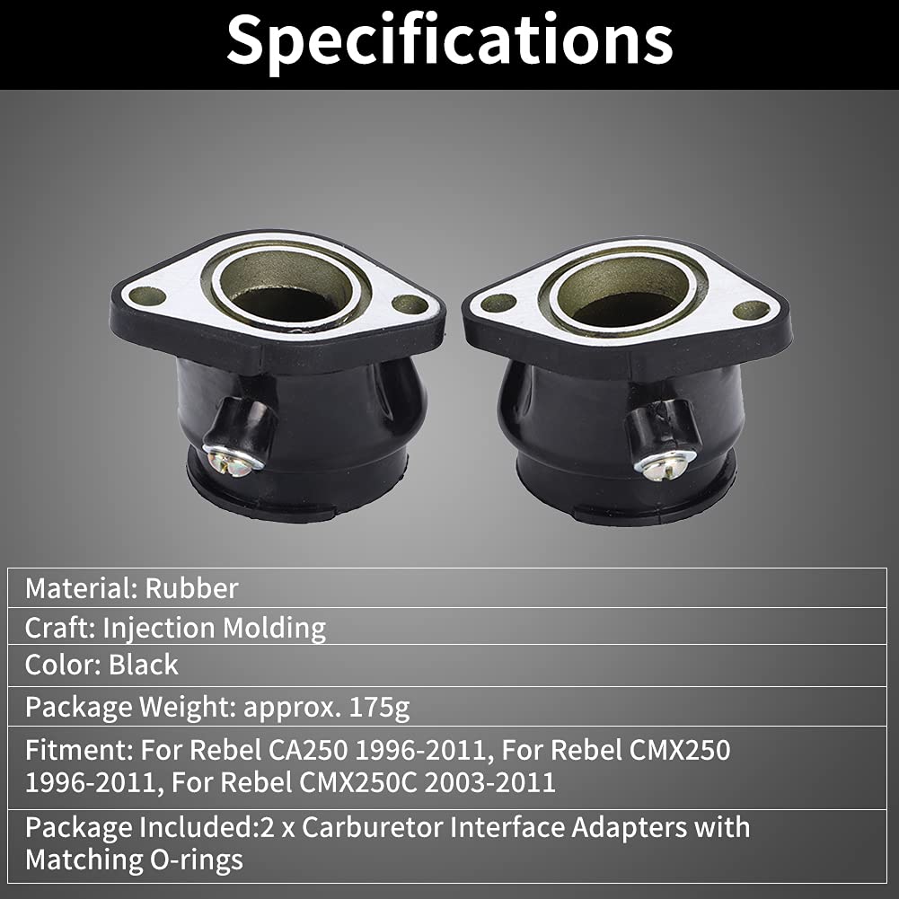 2Pcs Motorcycle Carburetor Manifold Adapter, Oilproof Rubber Gauge Rebel Cmx250 For Rebel Ca250 Cmx250 Cmx250C