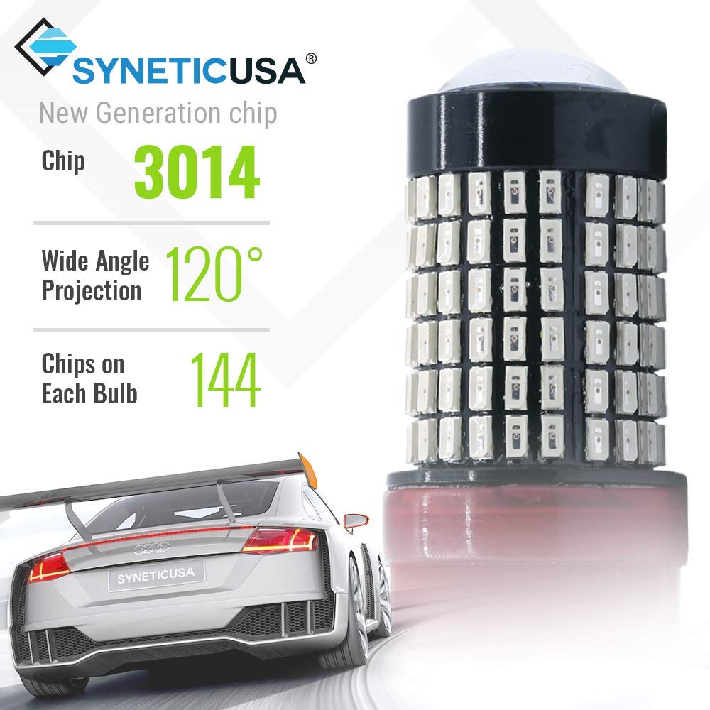 Syneticusa 7440 7443 Red LED Strobe Brake Lights Bulbs Super Bright W21W T20 Wedge High Power 3014 SMD 12V Flashing Strobe Stop