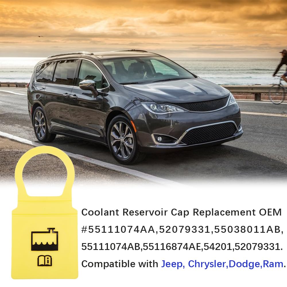 Lecctso 2Pcs Engine Coolant Reservoir Cap, Reservoir Cap Replacement, 55111074Aa 52079331 Radiator Overflow Tank Cap, Coolant Recovery Water Tank Cap Car Accessories Compatible With Chrysler Dodge