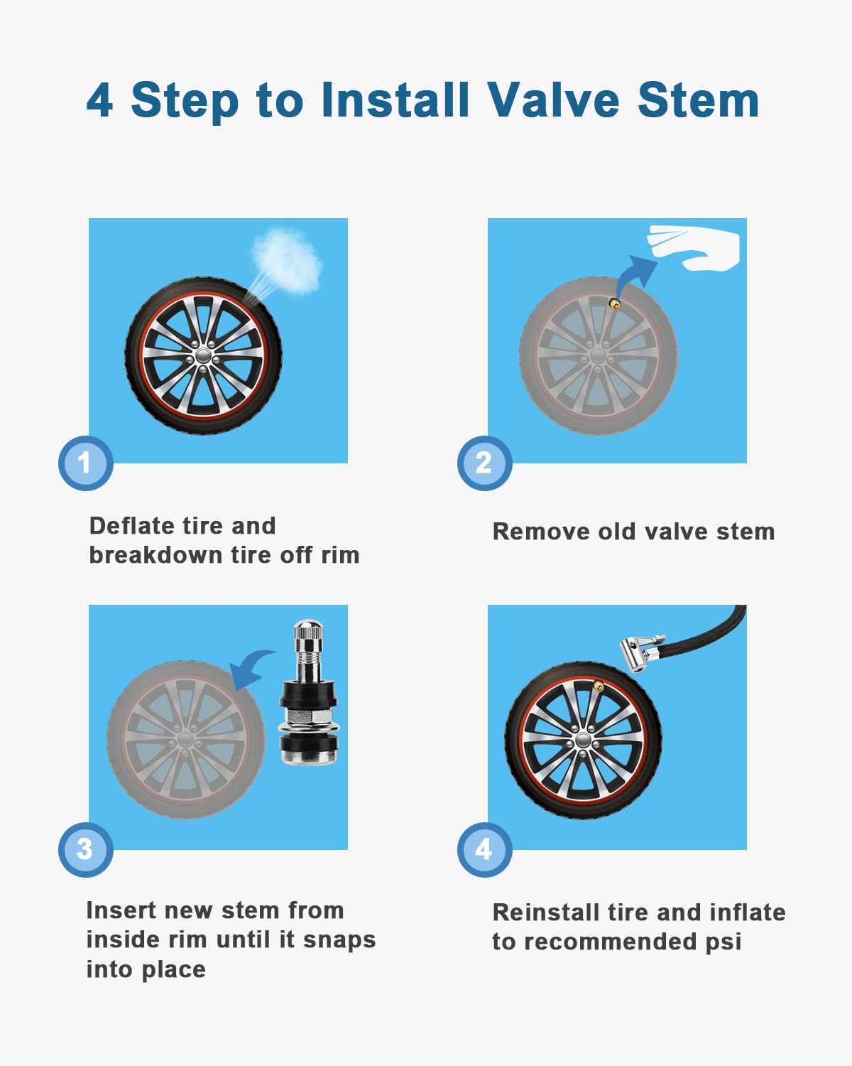 Riseuvo 25Pcs Tr416 Outer Mount Metal Valve Stem High-Pressure High Pressure Valve Stems Clamp-In Valves