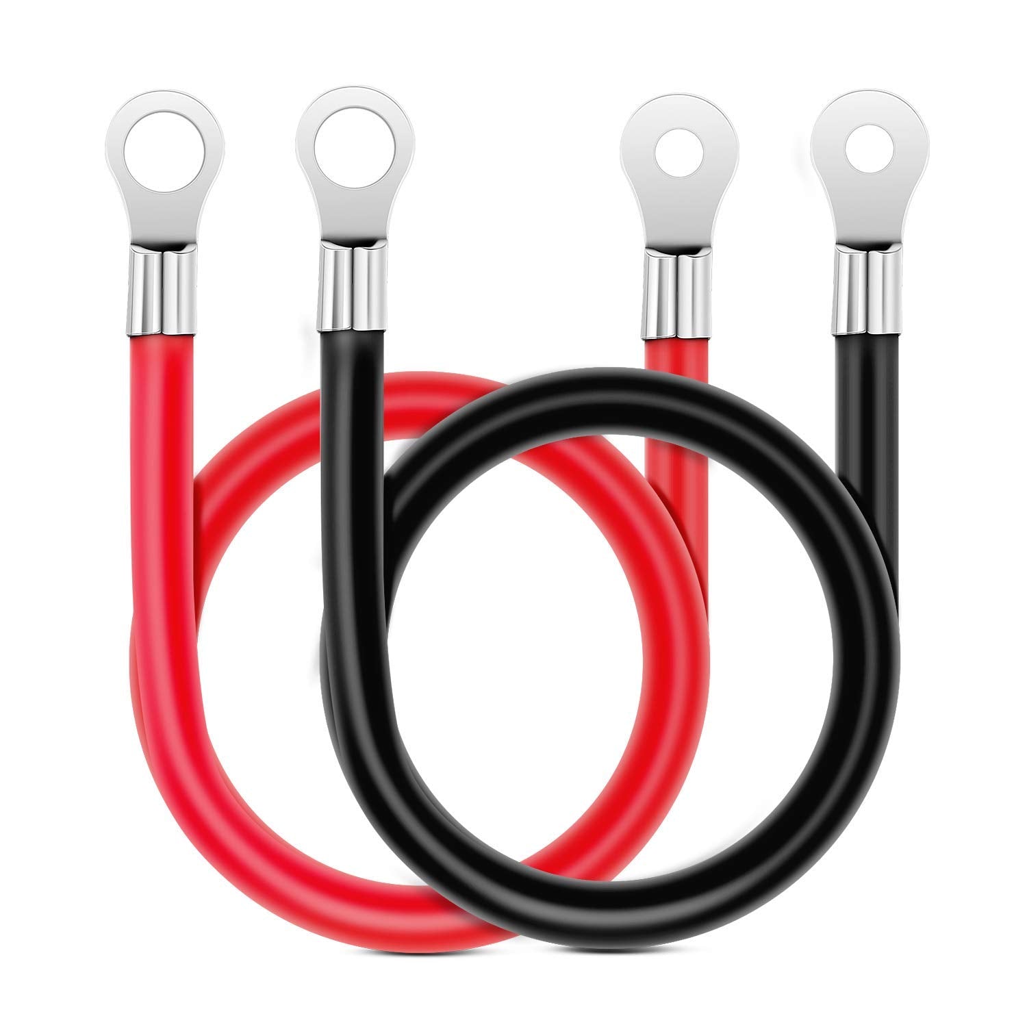 Nilight 6 AWG 20 Inch Each Battery Power Inverter Cables w/Tinned Wire Terminals Red Black 3/8 Inch Lugs Copper Parallel Battery