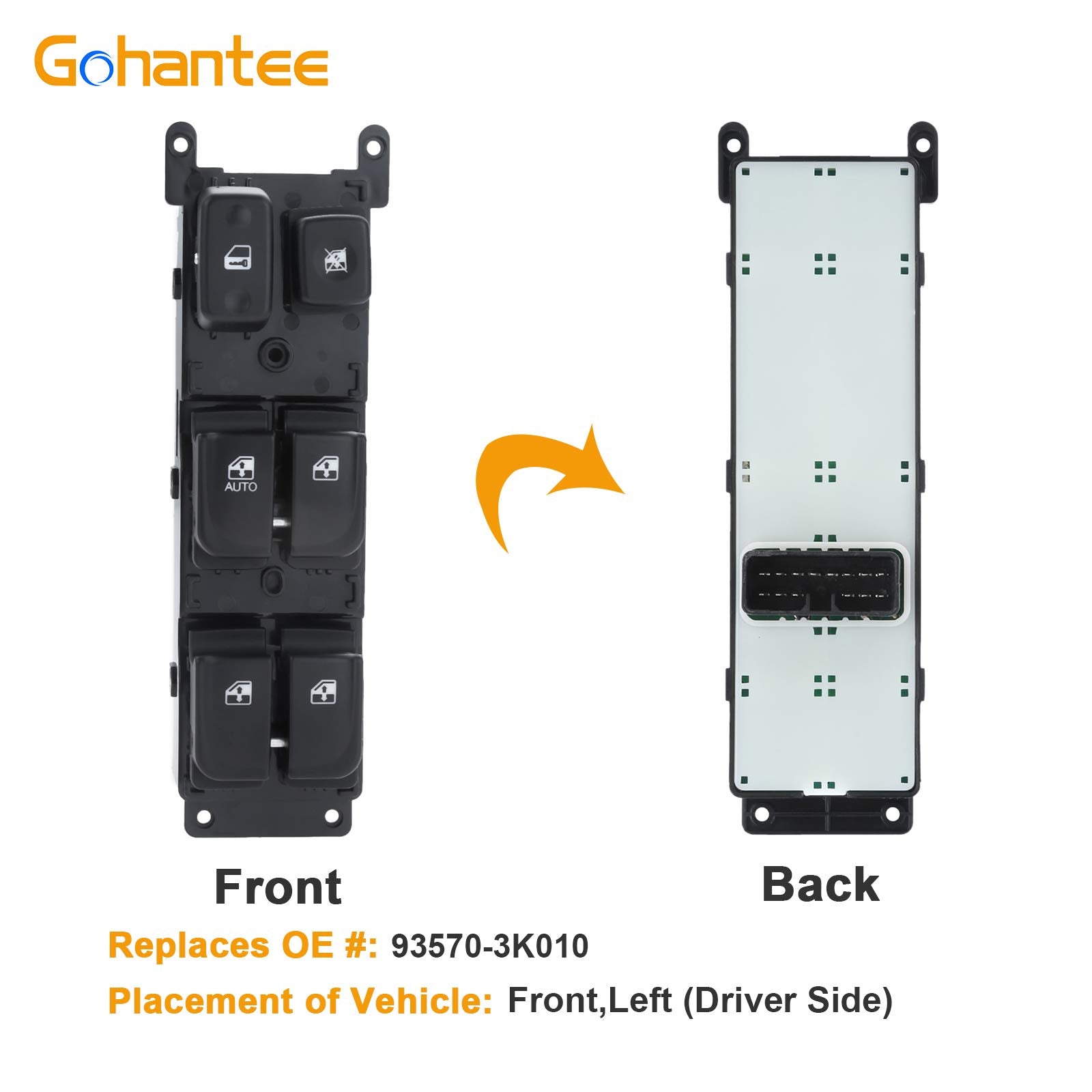 Power Window Master Control Switch Replacement For Hyundai Sonata 2005-2007 Replaces 93570-3K010 Front Driver Side Switch Button