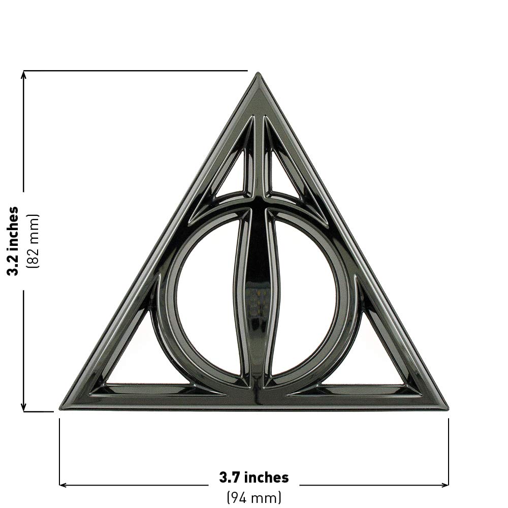 Fan Emblems Deathly Hallows Car Emblem - Harry Potter Symbol 3D Auto Badge - Color: Black Chrome - Size: 3.7 X 3.2 X 0.2 Inches