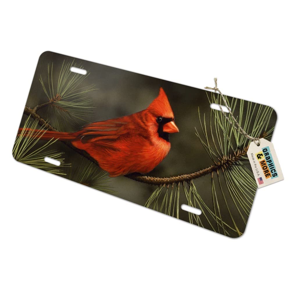 GRAPHICS & MORE Northern Cardinal Red Pine Perch Novelty Metal Vanity Tag License Plate