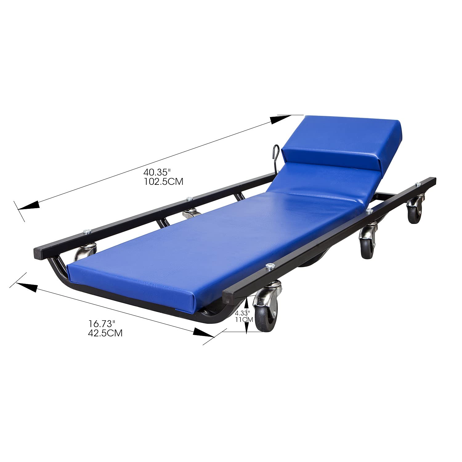 Big Red 40'' Padded Rolling Garage/Shop Creeper With Adjustable Headrest And 6 Casters,Mechanic Cart, Blue Tr6452 Torin