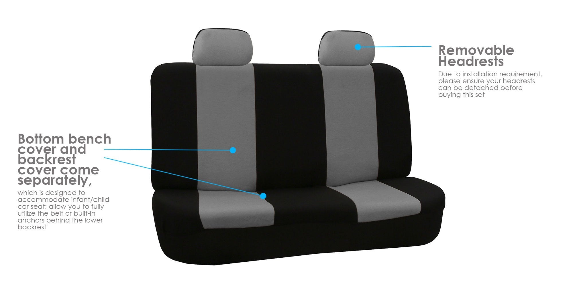 Fh Group Automotive Solid Bench Car Seat Cover Flat Cloth Rear Set, Easy To Install - Universal Fit For Cars Trucks & Suvs (Gray