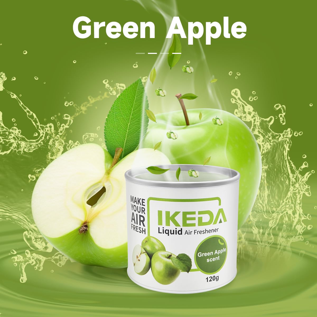 Ikeda Scents Car Air Freshener: Green Apple Scent Liquid Cans | Odor Elimination | Smoke Smell Remover | Strong Long-Lasting Fra