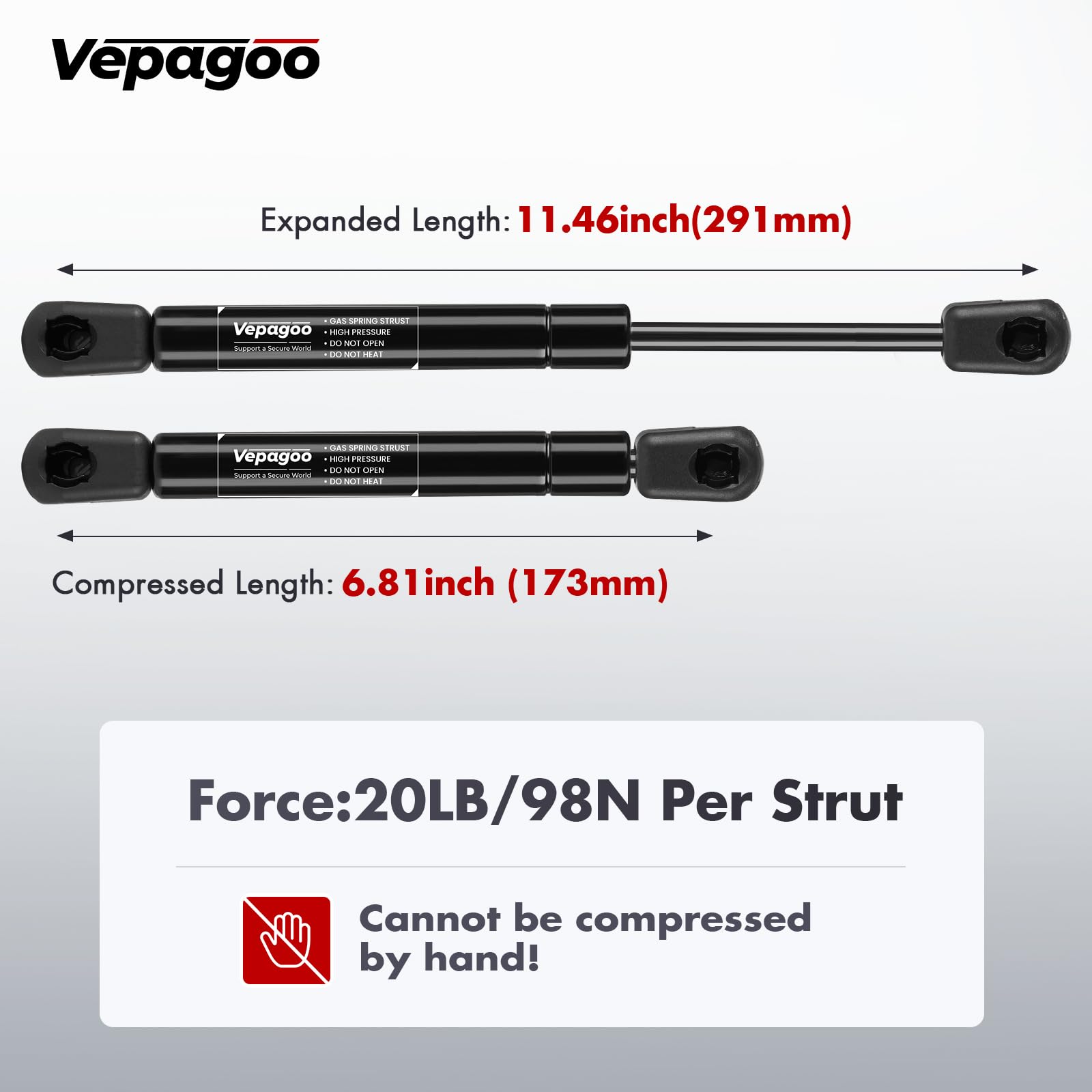 Vepagoo 11 inch 20Lb/89N Gas Strut Shock for Truck Tool Box Lid, Weatherguard Toolbox Lift Support Camper Topper Window Cadet Do