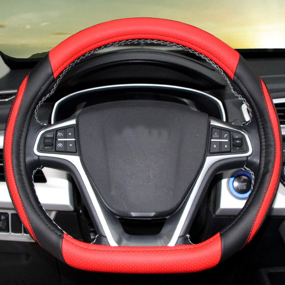 Builllin D Cut Steering Wheel Cover - D Shaped Flat Bottom Microfiber Leather Anti-Skid Breathable Fit 14.5'-15' (Red)