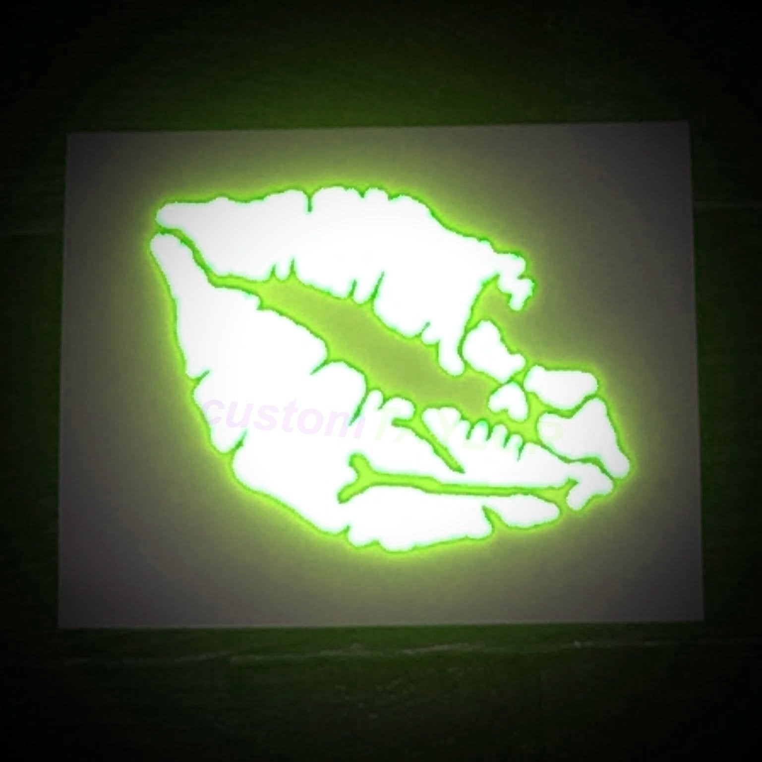 Customtaylor33 High Intensity Reflective Vinyl Death Kiss Skull Crossbones Lips Decal Bumper Sticker - Cars, Motorcycles, Helmets, Wind Screens, Laptops, Cellphones, (Se Lime Green, 12 Inch Wide)