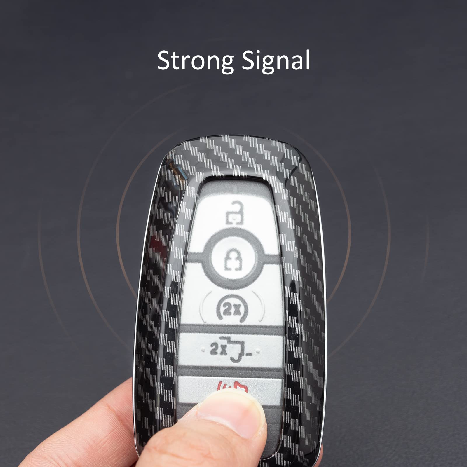Mihumimo Carbon Fiber Car Key Fob Cover Case Chain Compatible With Ford F-150 Raptor Explorer Escape Fusion Bronco Sport Edge Li