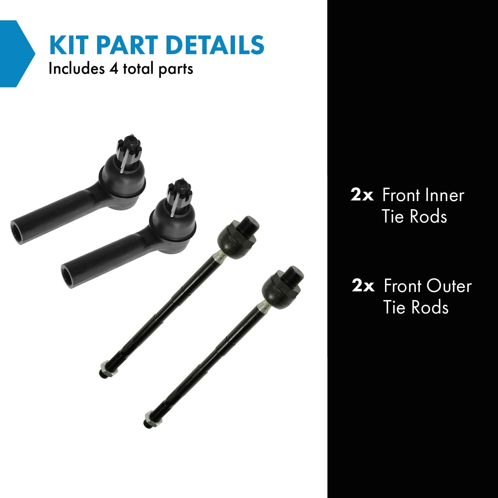Trq Front Inner And Outer Tie Rod Set Compatible With 2006-2008 Dodge Ram 1500 2003-2010 Ram 2500 Ram 3500