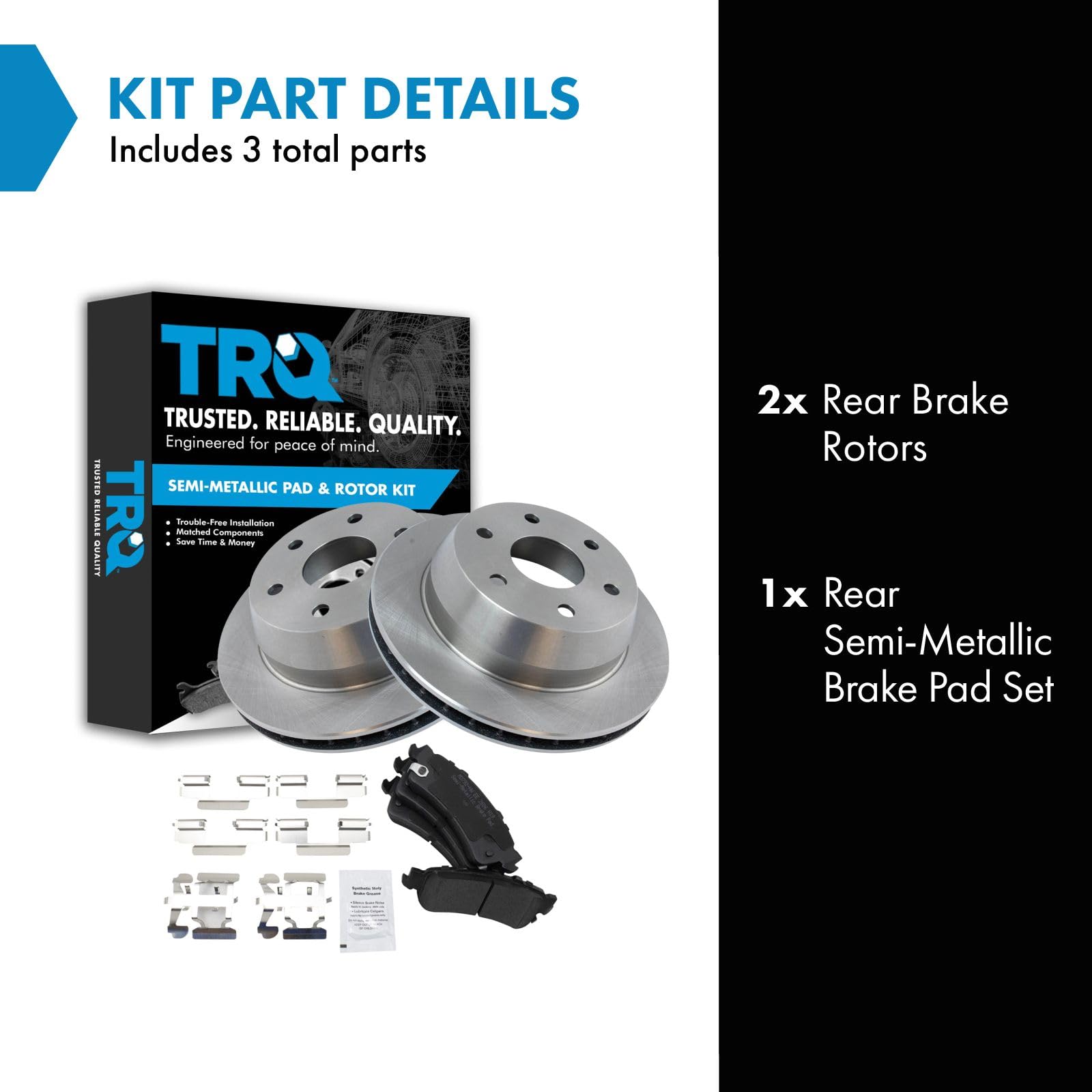 Trq Rear Premium Posi Metallic Brake Pad & Rotor Kit Compatible With Chevy Gmc Cadillac