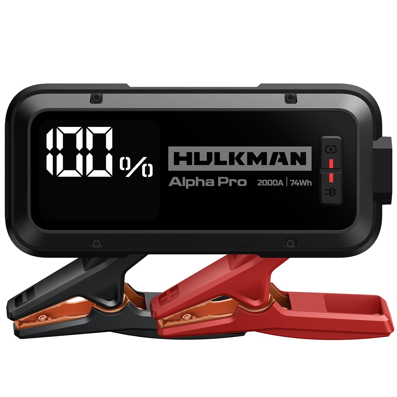 Hulkman Alpha Pro Solid Black, 2000A 74Wh Car Jump Starter Portable, High-Capacity Battery Booster & Jumper Cables, 3.3 Display 