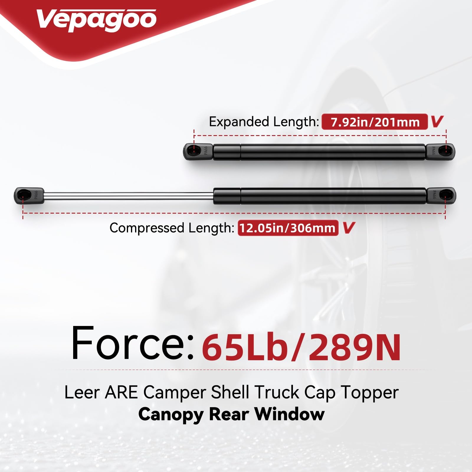 C16-25563 12 Inch 65Lb/289N Gas Shock Strut For Truck Pickup Tool Box,Weatherguard Aluminum Toolbox,Camper Shell Topper Window,