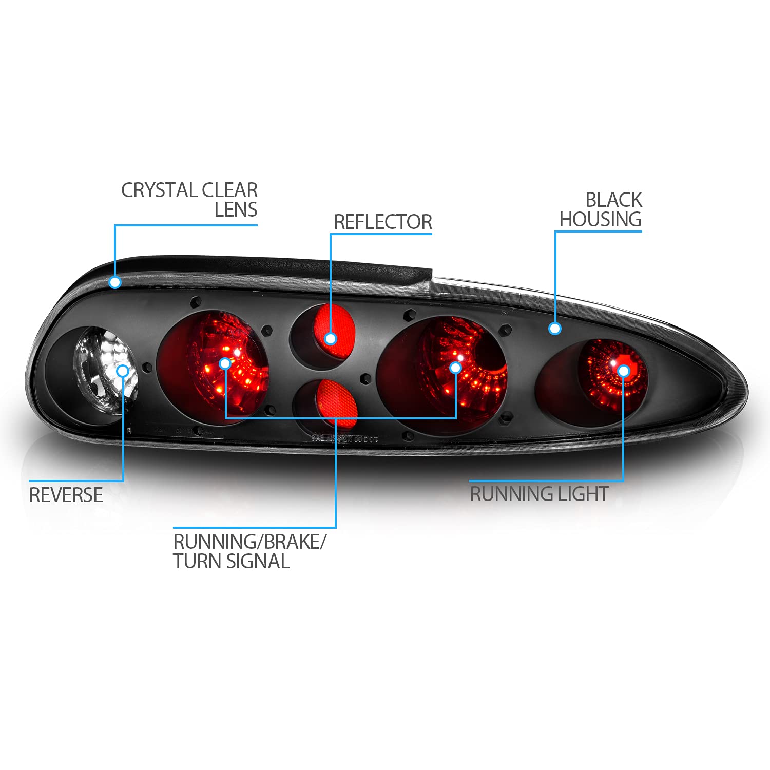 Amerilite Replacement Taillights Black For 93-02 Chevy Camaro - Passenger And Driver Side