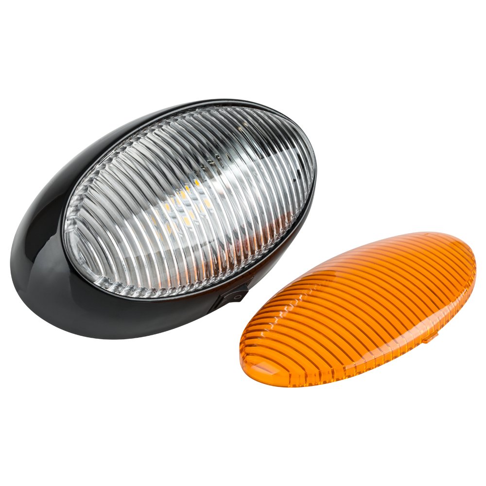 Lumitronics RV 12V LED Oval Porch Utility Light with On/Off Switch - Clear & Amber Lenses - for Motorhomes, Campers, Trailers, 5