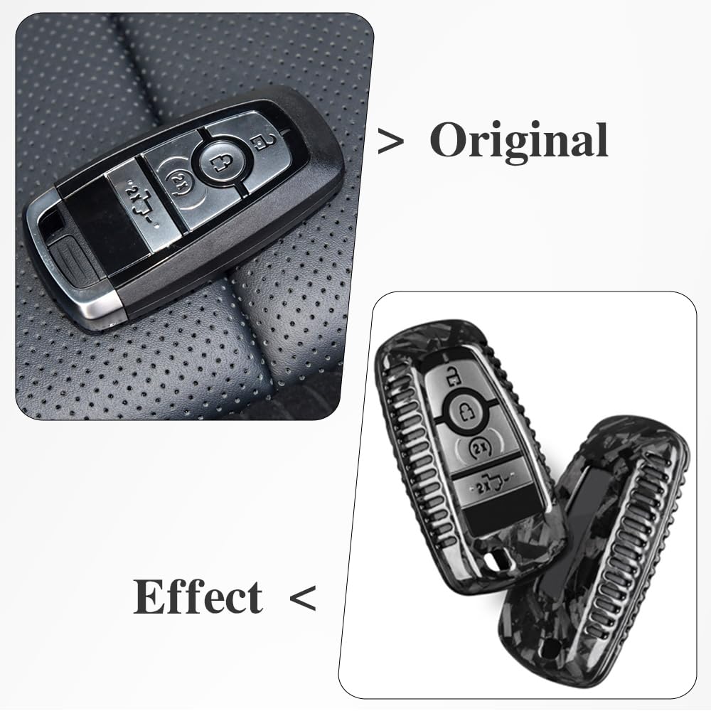 Jogon Forged Carbon Fiber Remote Smart Key Fob Shell Cover Protector For Ford F-150 Raptor Bronco 2018 2019 2020 2021 2022 2023 2024 (Forged Black With Vent)