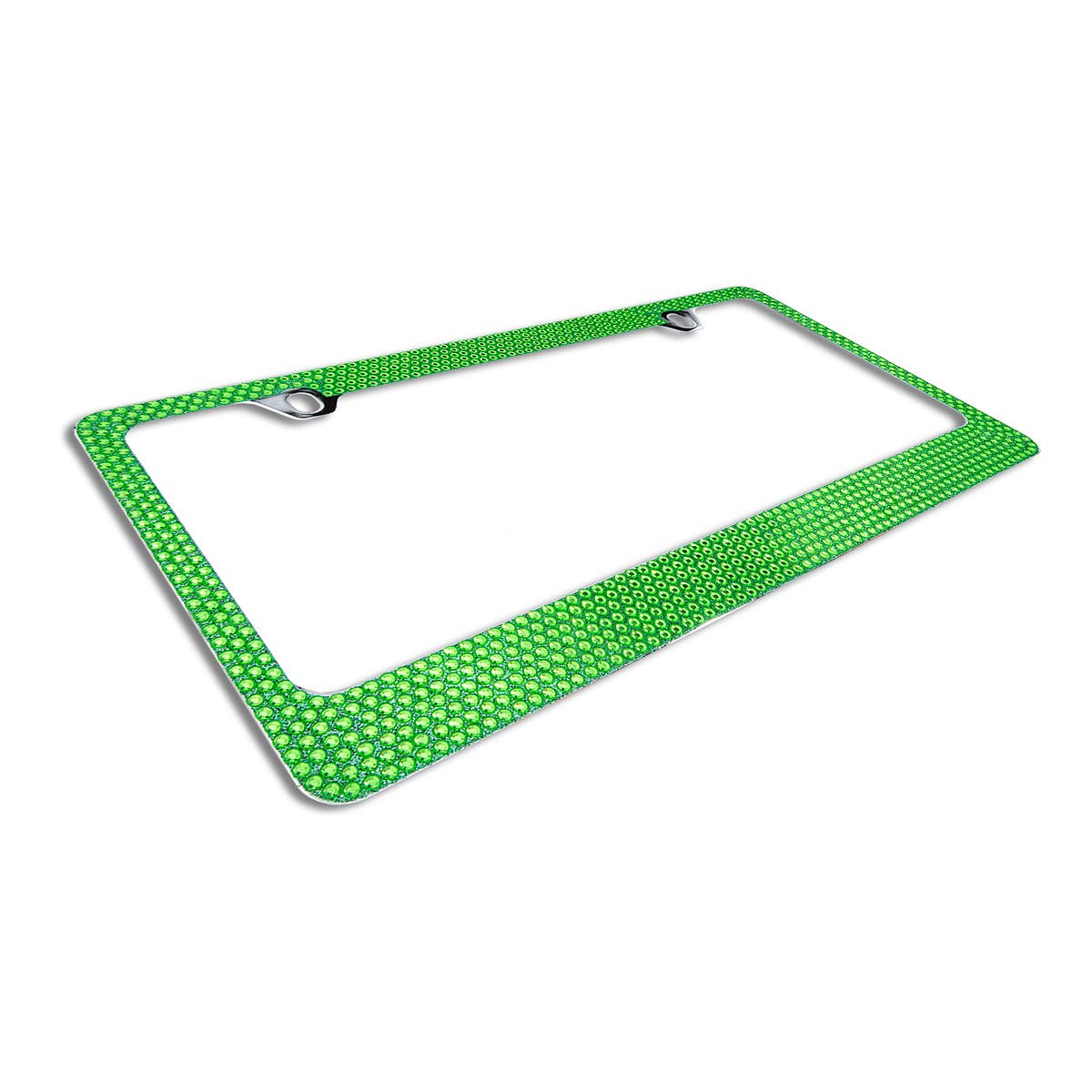 Blvd-Lpf Obey Your Luxury Popular Bling 7 Row Crystal Metal Chrome License Plate Frame With Screw Caps (1, Green)