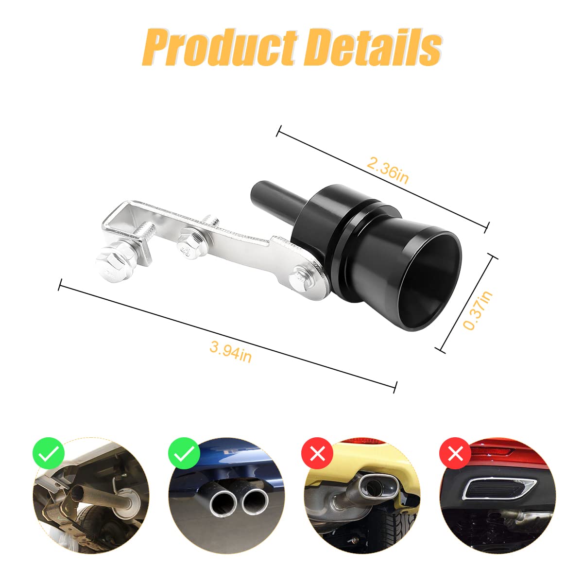 Moly Magnolia 2PCS Black Turbo Sound Whistle Simulator, Aluminum Alloy Blow Off Valve Muffler for Car Exhaust Roar Maker