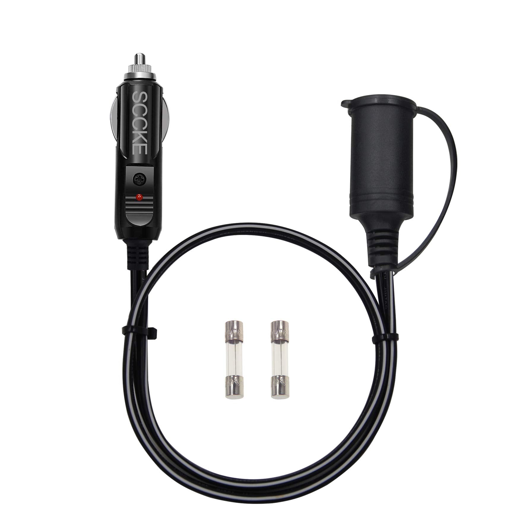SCCKE 14AWG Premium Pure Copper 12V 24V Car Cigarette Lighter Socket Extension Cord, 3ft / 0.92m 14 AWG Cable Wire For Car inver