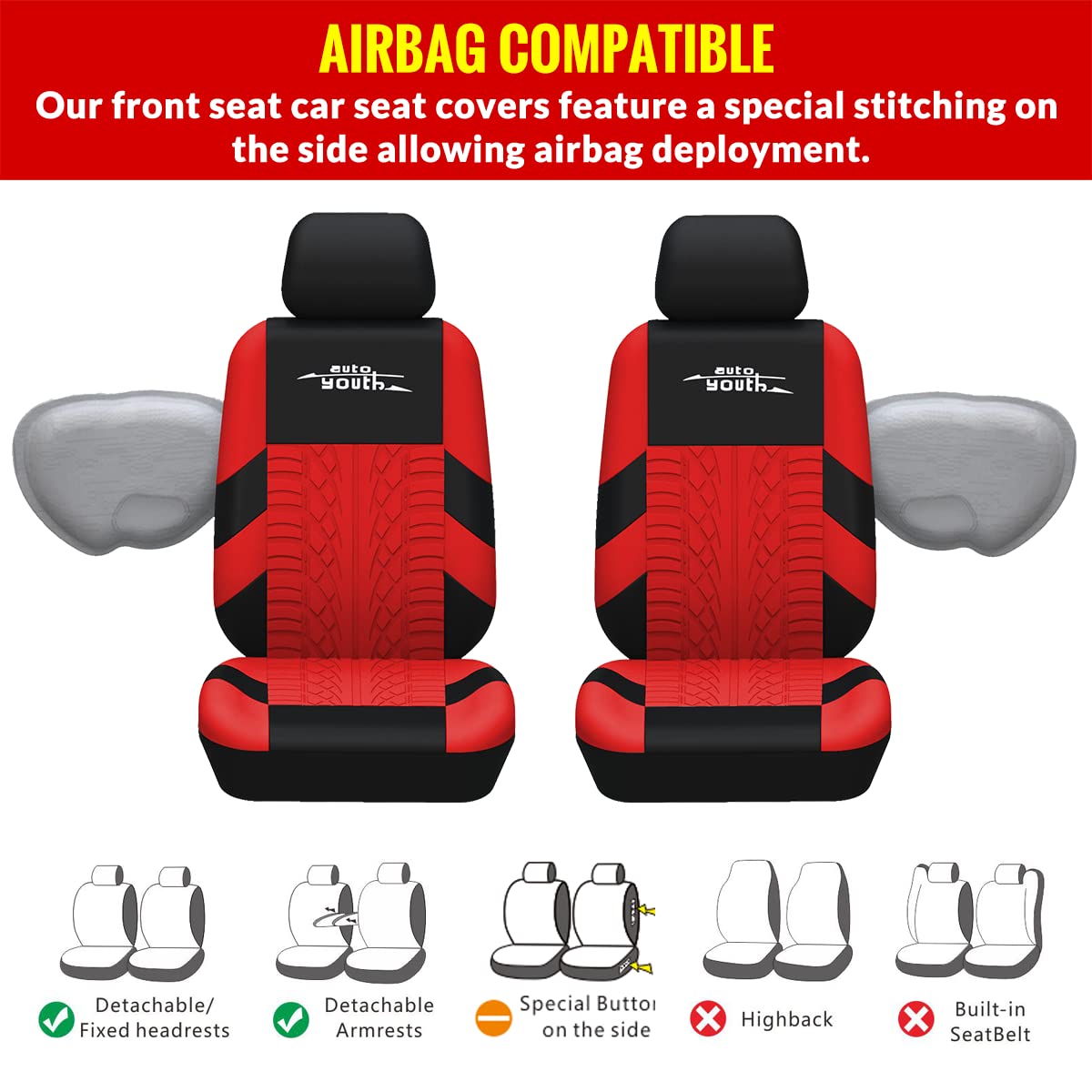 Autoyouth Car Seat Covers For Front Seats, Breathable And Washable Bucket Seat Covers For Cars, Truck, Suv, Vans Airbag Compatib