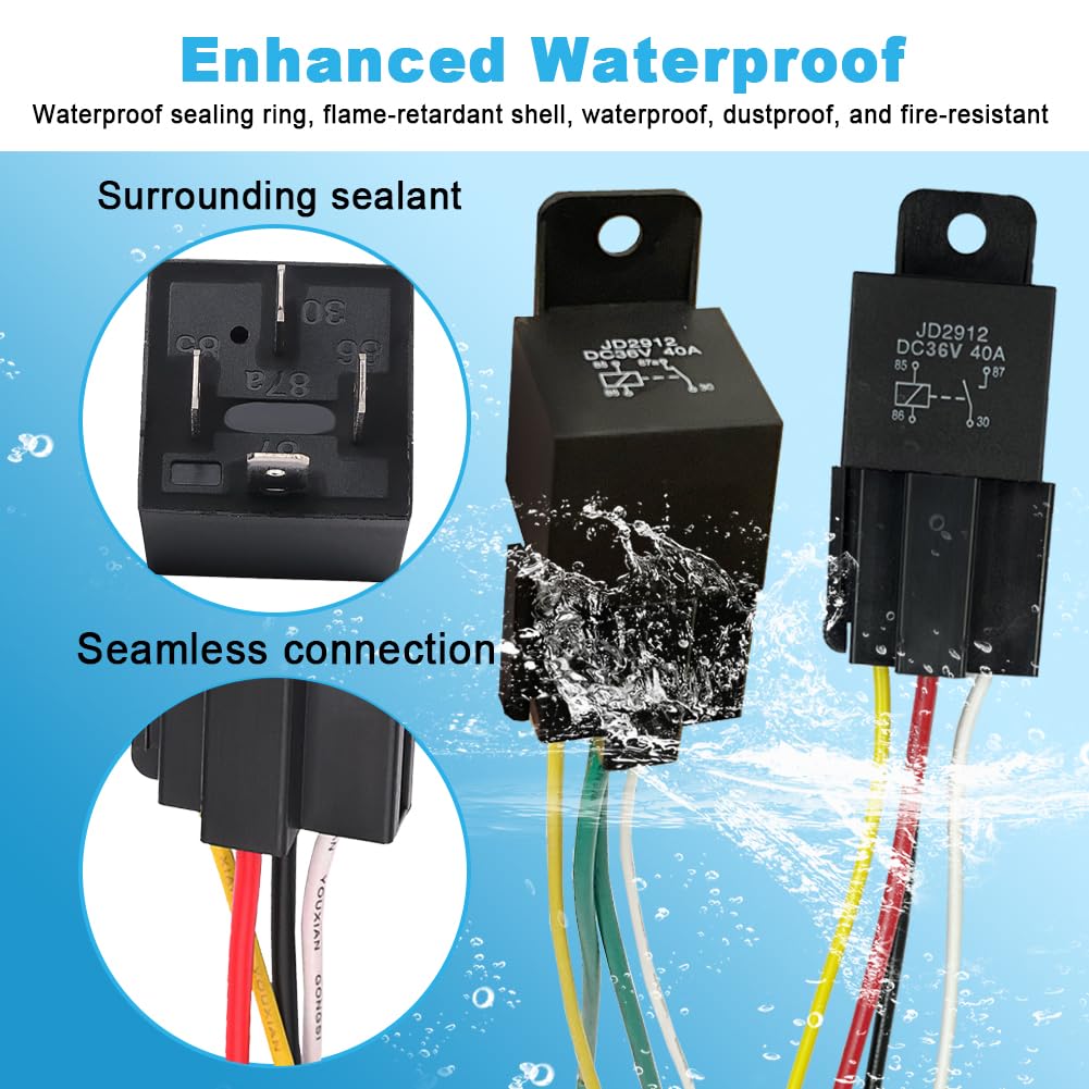 Cotonlake 36V 4Pin 40A Universal Car Vehicle Motor Fuse Relay Switch Power with Harness, Normally Open & Closed Relay JD-2912