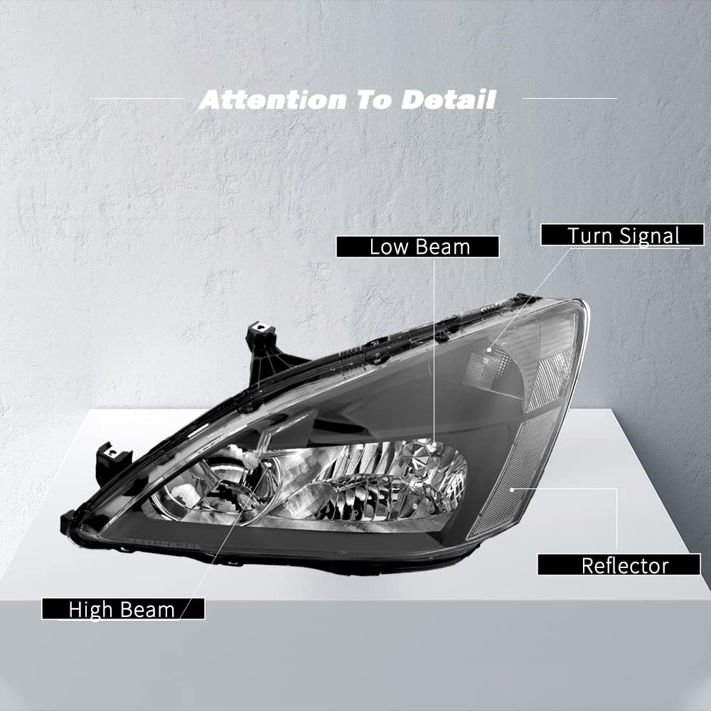 TUSDAR Headlight Assembly Set Replacement for 2003-2007 Honda Accord Chrome Housing and Amber Reflector