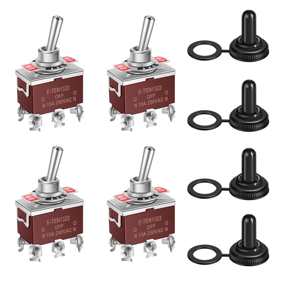 Cnaodun Waterproof Toggle Switch On-Off-On 30A 12Vdc/15A 250Vac 6 Pin 3 Position Marine Dpdt Switch With Weatherproof Boot Cap C
