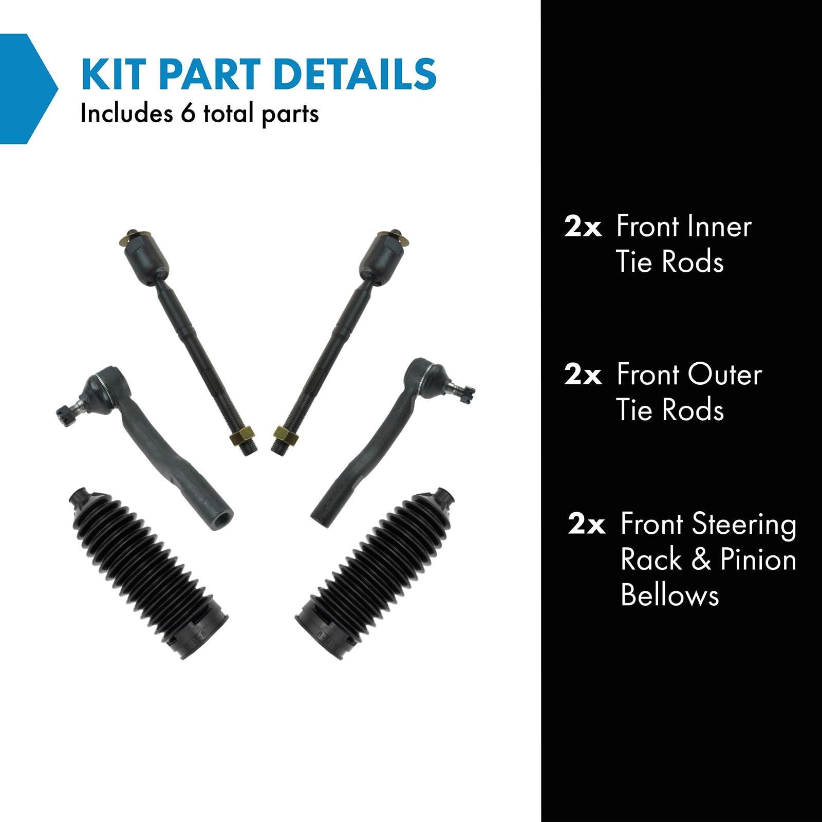 Trq Front Driver & Passenger Side Inner & Outer Steering Kit Steering Rack & Pinion Bellow Tie Rod Compatible With 2005-2012 Toy