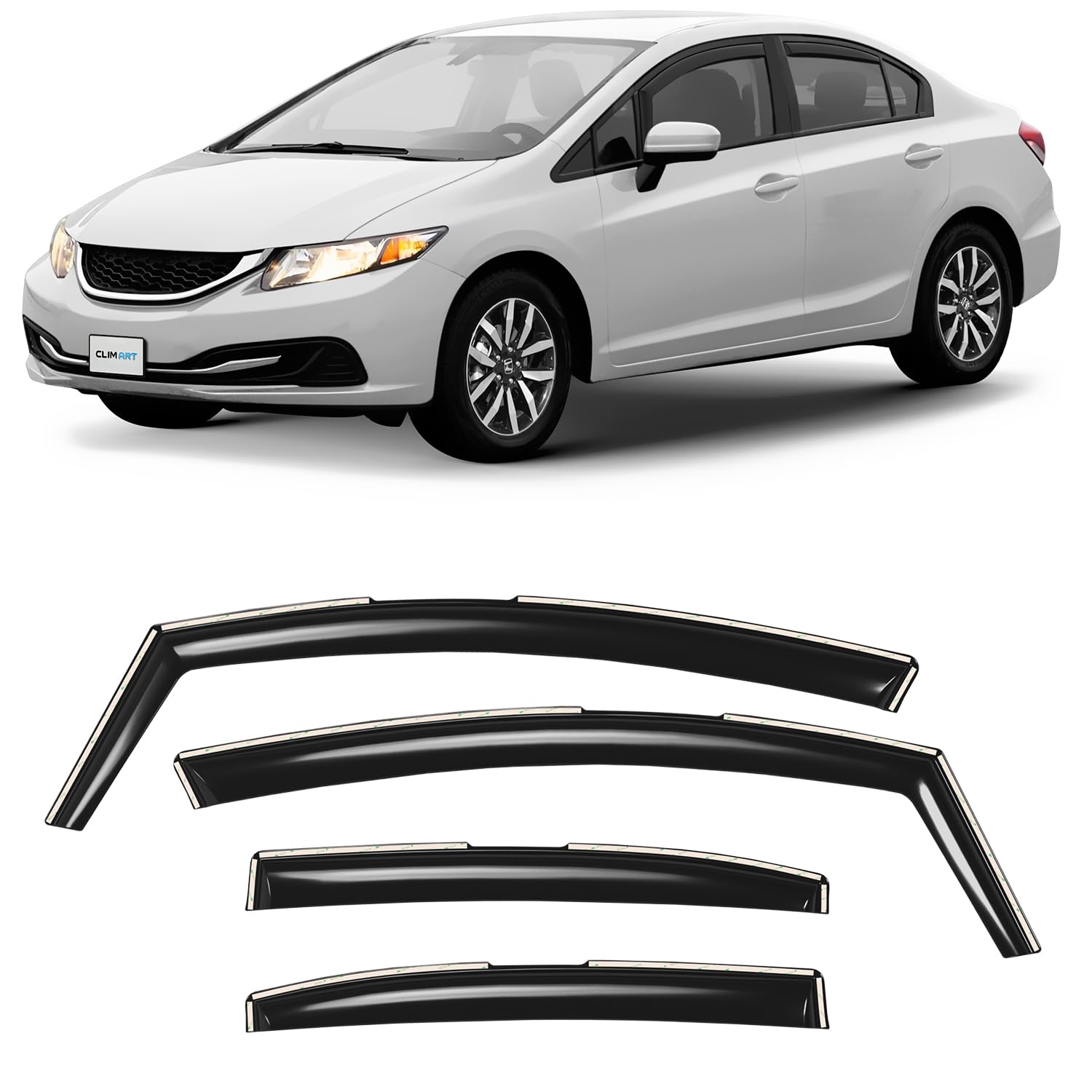 Clim Art In-Channel Incredibly Durable Rain Guards For Honda Civic 2012-2015 Sedan, Original Window Deflectors, Vent Window Viso