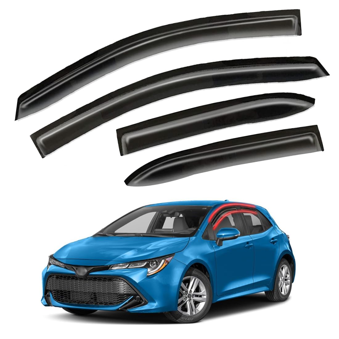 Window Visors Rain Guards for Car Windows with Fit for 2019-2022 Toyota Corolla Hatchback, 4pcs Sun/Rain Guards, Smoke Window De