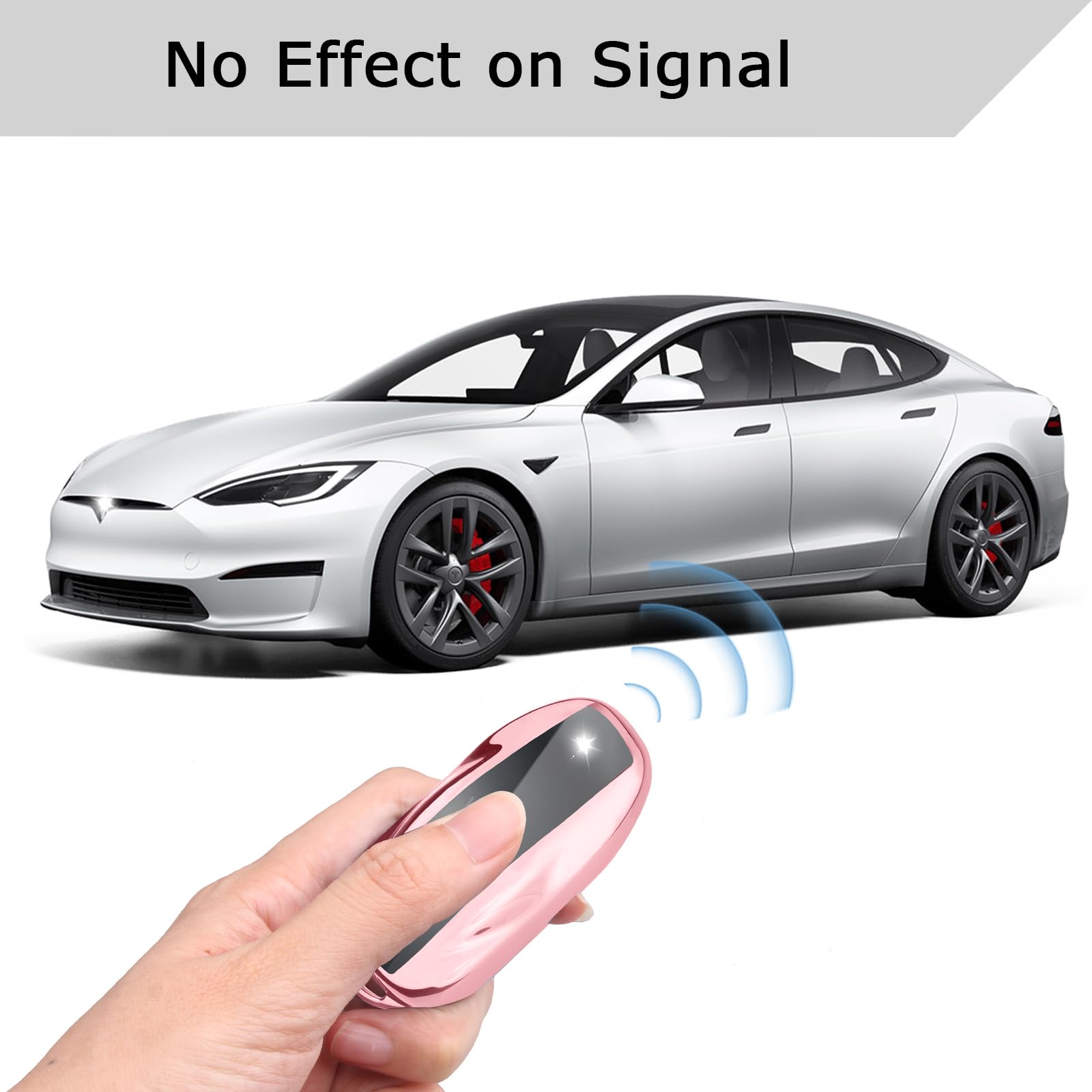 Qbuc For Tesla Key Fob Cover With Keychain Soft Tpu Protection Case Compatible With Tesla Model S (Pink)