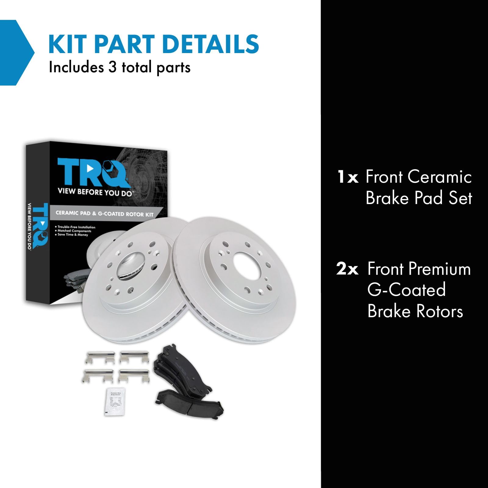 Trq Front Brake Pad & Rotor Kit Premium G-Coated Ceramic Compatible With 2006 Chevrolet Silverado 1500 2007 Silverado 1500 Class