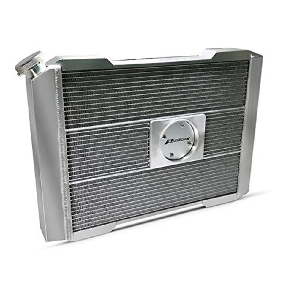 Pfm Radiator, Slim-Fit Universal Series, 25-13/32 In W X 18-1/2 In H X 4 In D, Single Pass, Driver Side Inlet, Passenger Side Outlet, Aluminum, Natural, Manual Transmission, Each