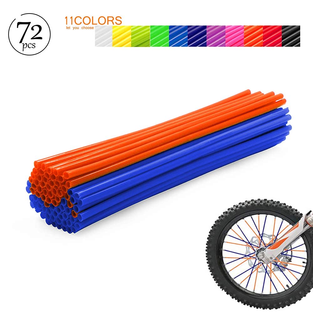 Baione Worldmotop Mixed 72Pcs Dirt Bike Spoke Covers Wheel Spoke Wraps Wheel Rim Spoke Skins Universal For Yamaha Honda Bmw Suzuki Kawasaki Wheelchair-Spoke Sleeves For Dirtbike (Orange+Blue)