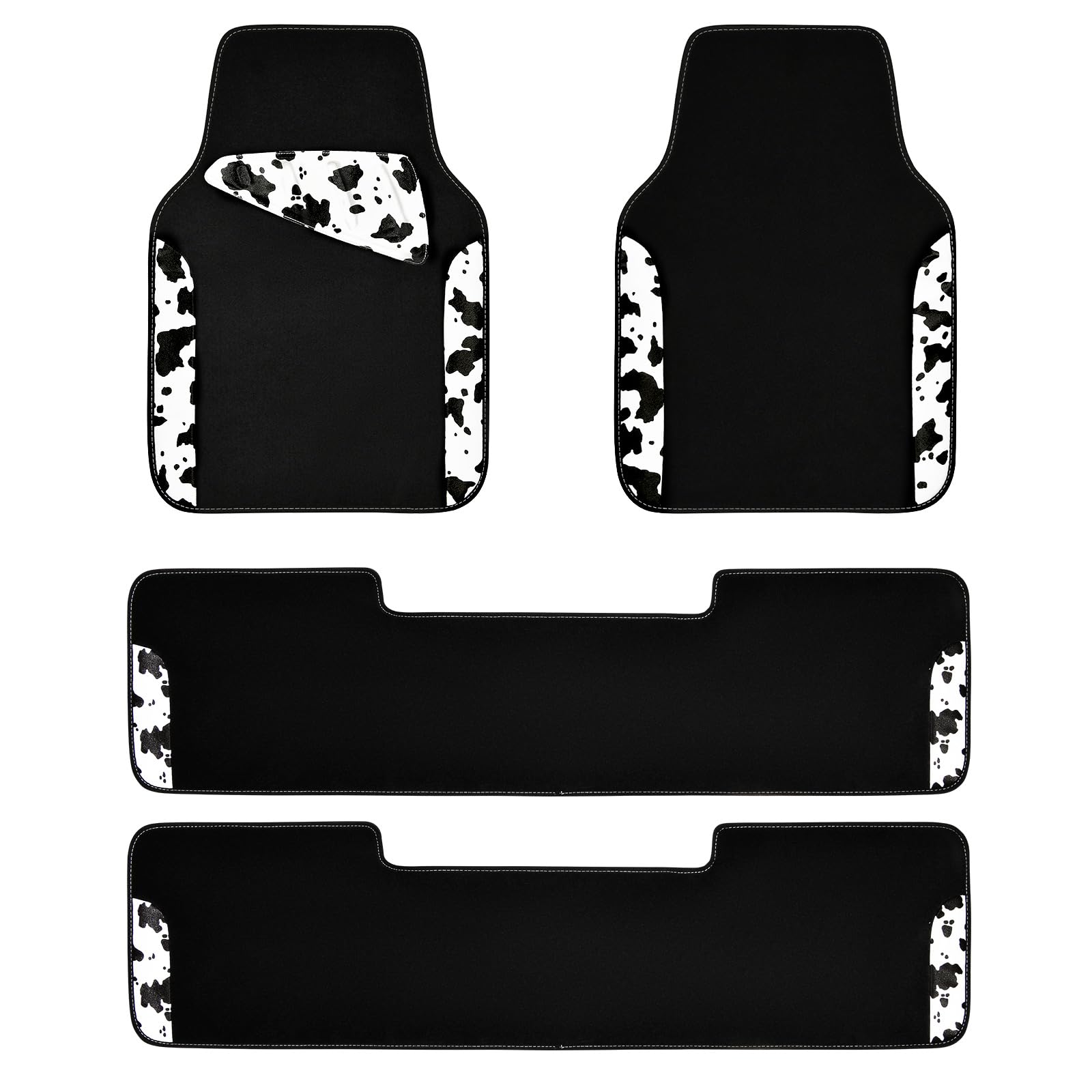 Car Pass Waterproof Universal 3 Row Car Floor Mats, Cow Print Car Mats Fit For Suv,Vans,Sedans, Trucks,Set Of 3 Row Vehicles Car