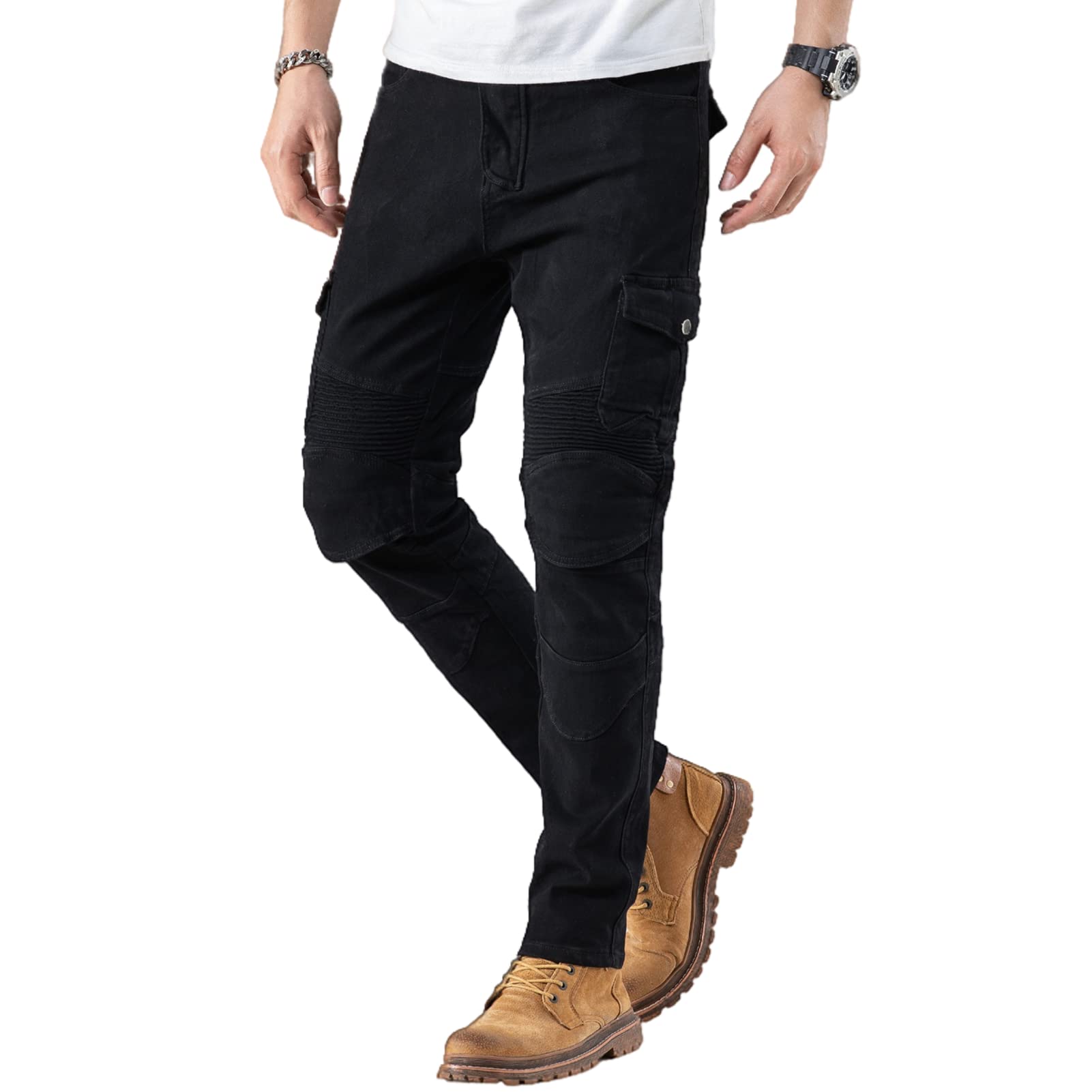 Ctbqitom Motorcycle Pants For Men Motocross Riding Pants Motorbike Riding Denim Jeans Adventure Trousers With Ce Armor,Black,36