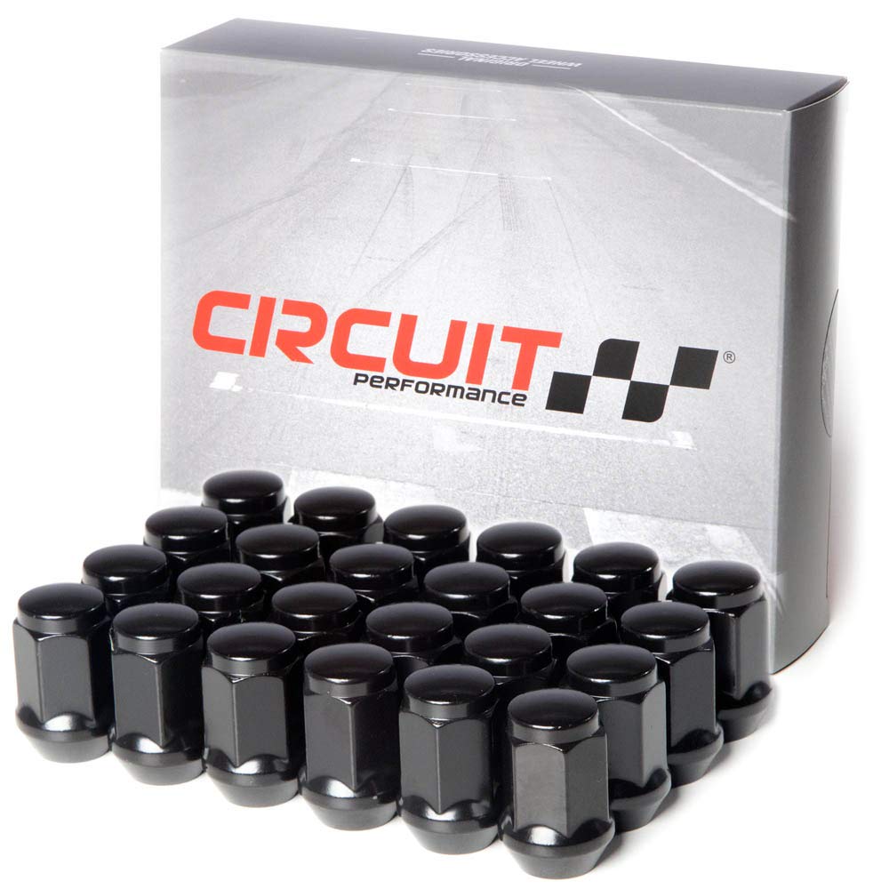 Circuit Performance 12x1.5 Black Closed End Bulge Acorn Lug Nuts Cone Seat Forged Steel (24 Pieces)