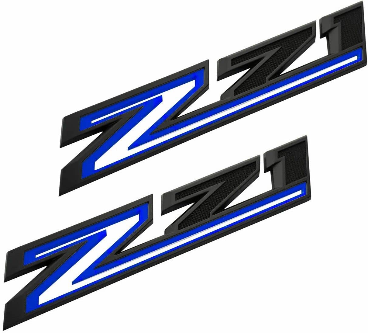 2X Large Size Z71 RH LH Side Fender Emblem Nameplate Badge Decal Replacement for 2019-2021 Chevy Silverado (Blue Black)