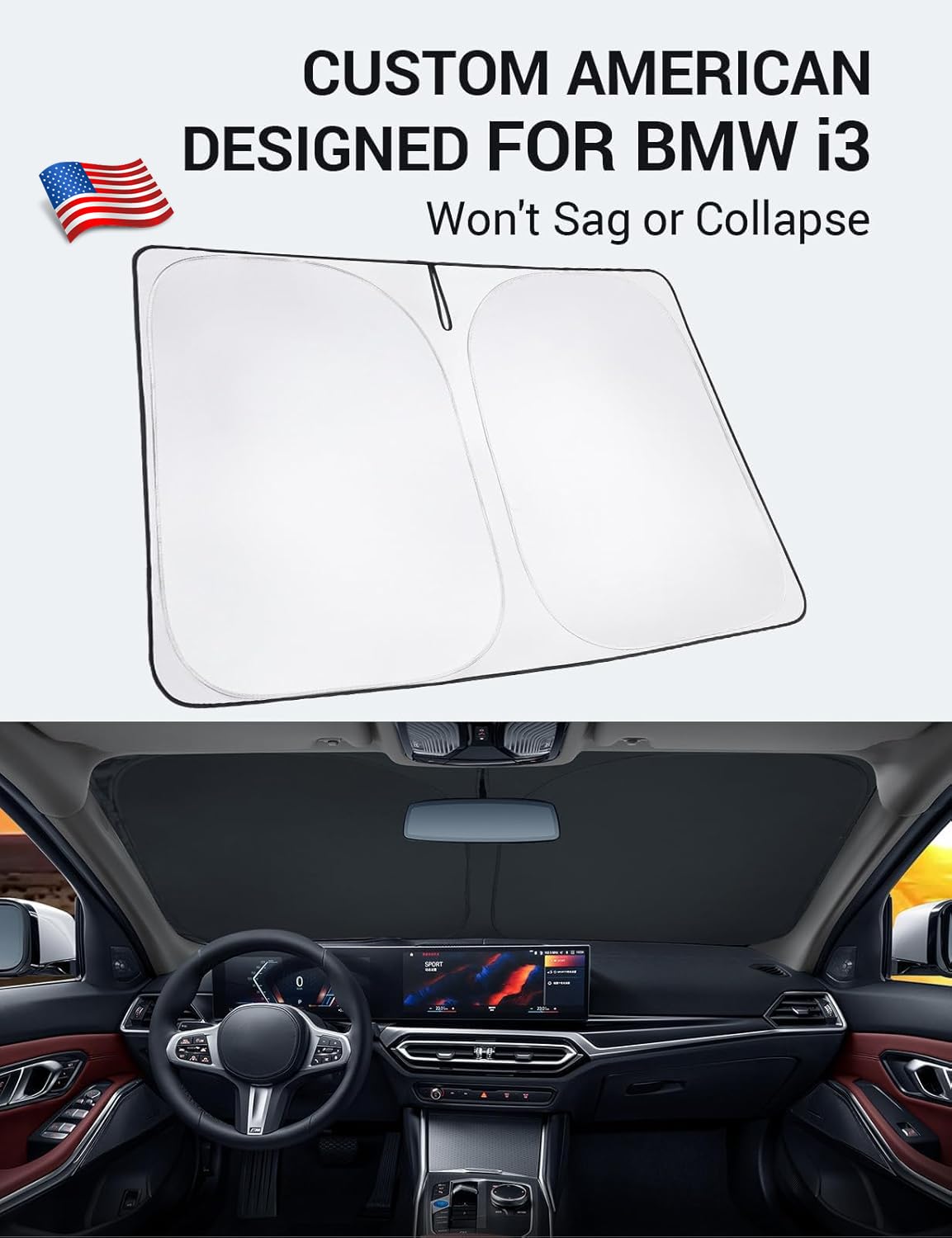 Proadsy Front Windshield Sun Shade Foldable Sunshade Protector Custom Fit 2014-2022 Bmw I3 Accessories 2025 Upgrade