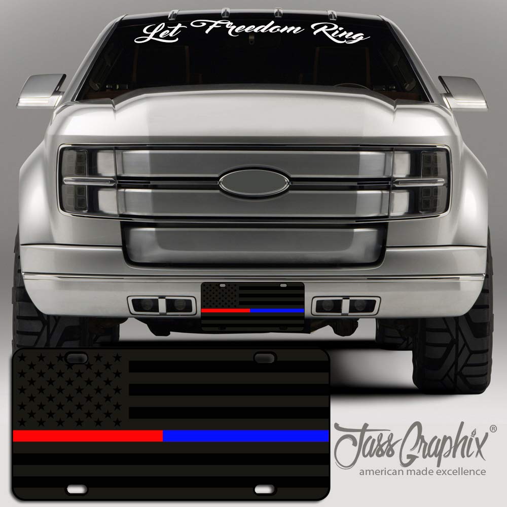 Jass Graphix Thin Blue Line Thin Red Line Almost Invisible American Flag License Plate Matte Black On 1/8'' Black Aluminum Compo