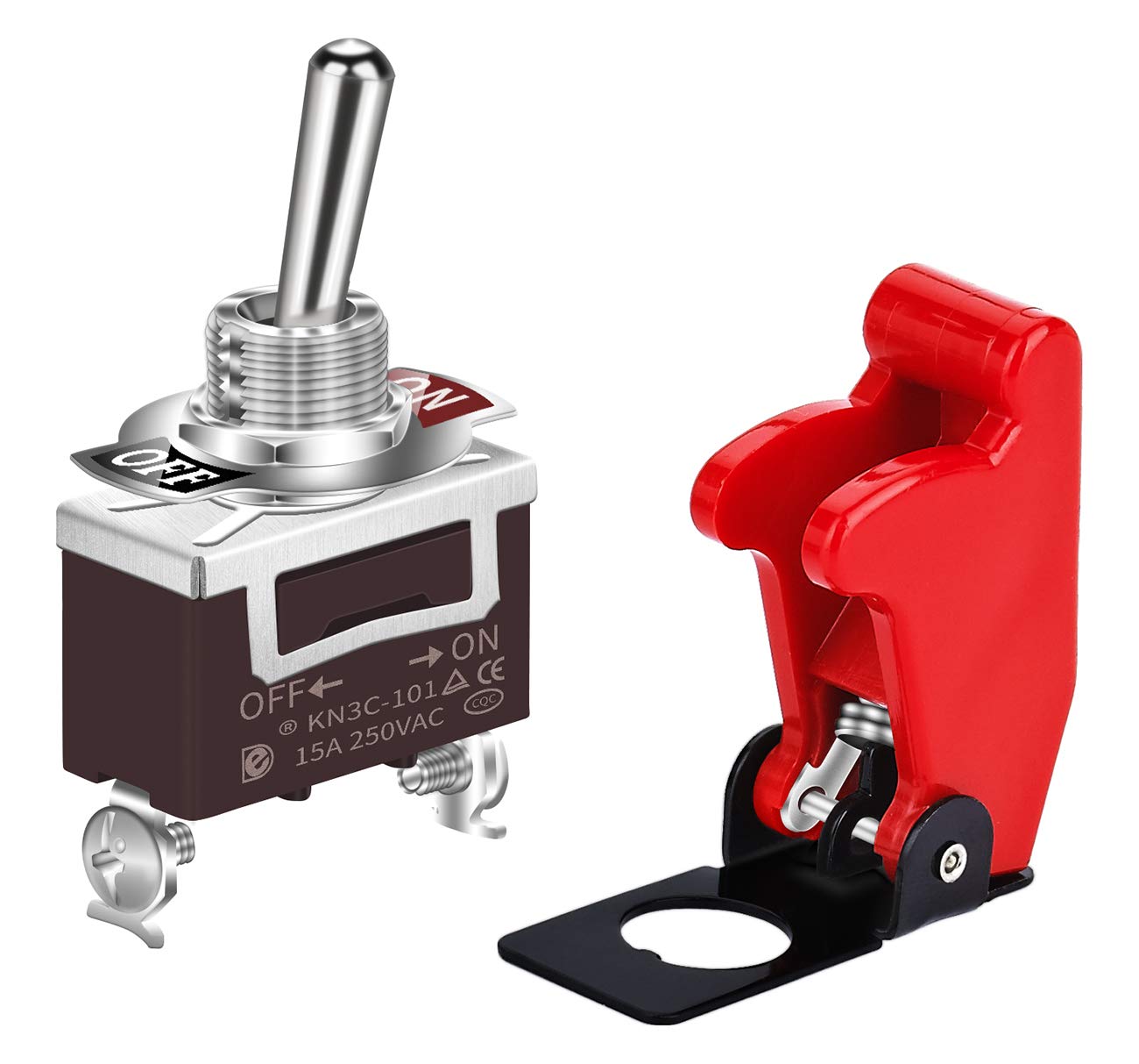 Daiertek Safety Cover Toggle Switch Guard On Off Red Aircraft Covered 20A 12V Toggle Rocker Switch 120V Ac 12 Volt Dc Heavy Duty 2 Pin Spst For Car Truck Automotive