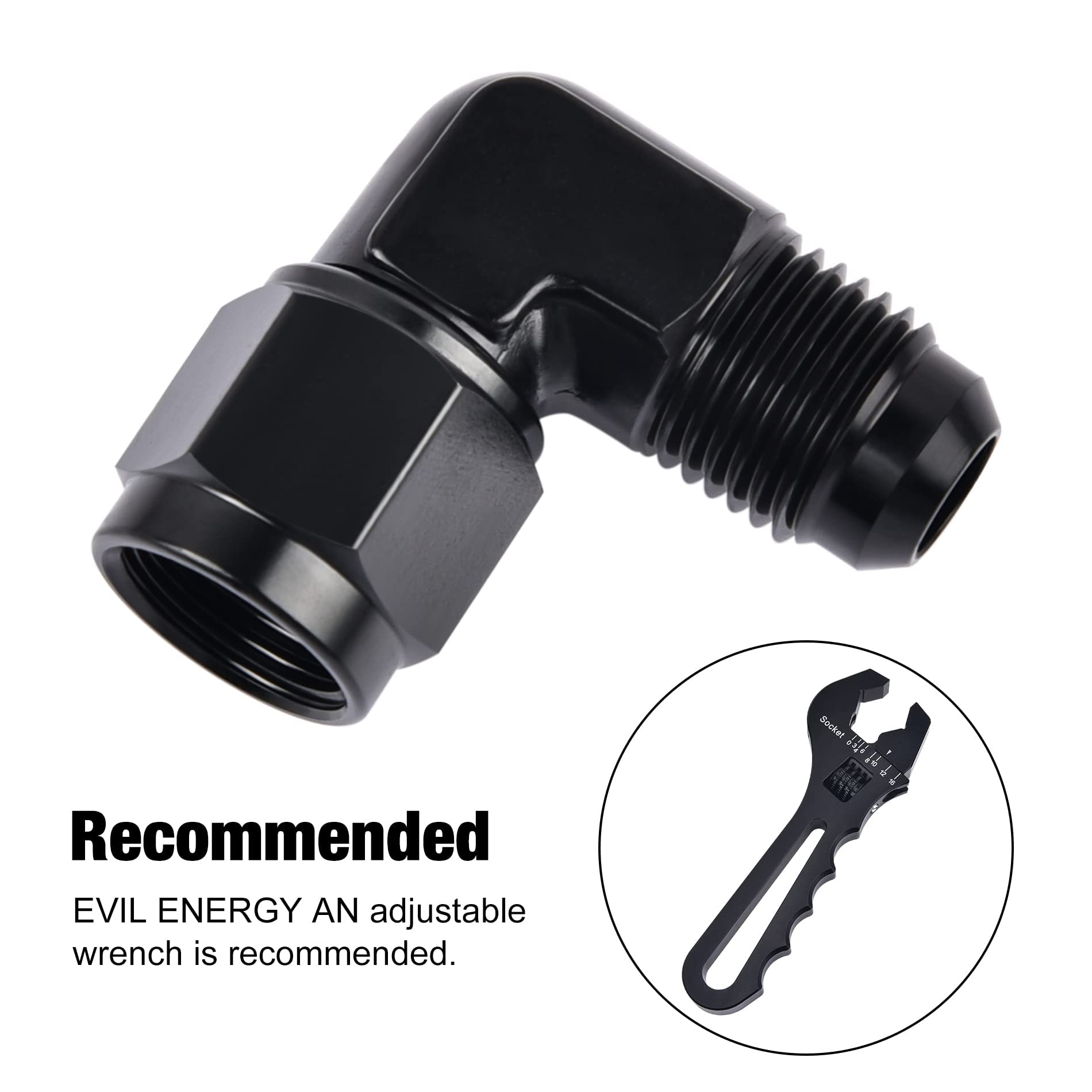 Evil Energy 4An Female To An4 Male Flare 90 Degree Swivel Fitting Adapter Aluminum Black
